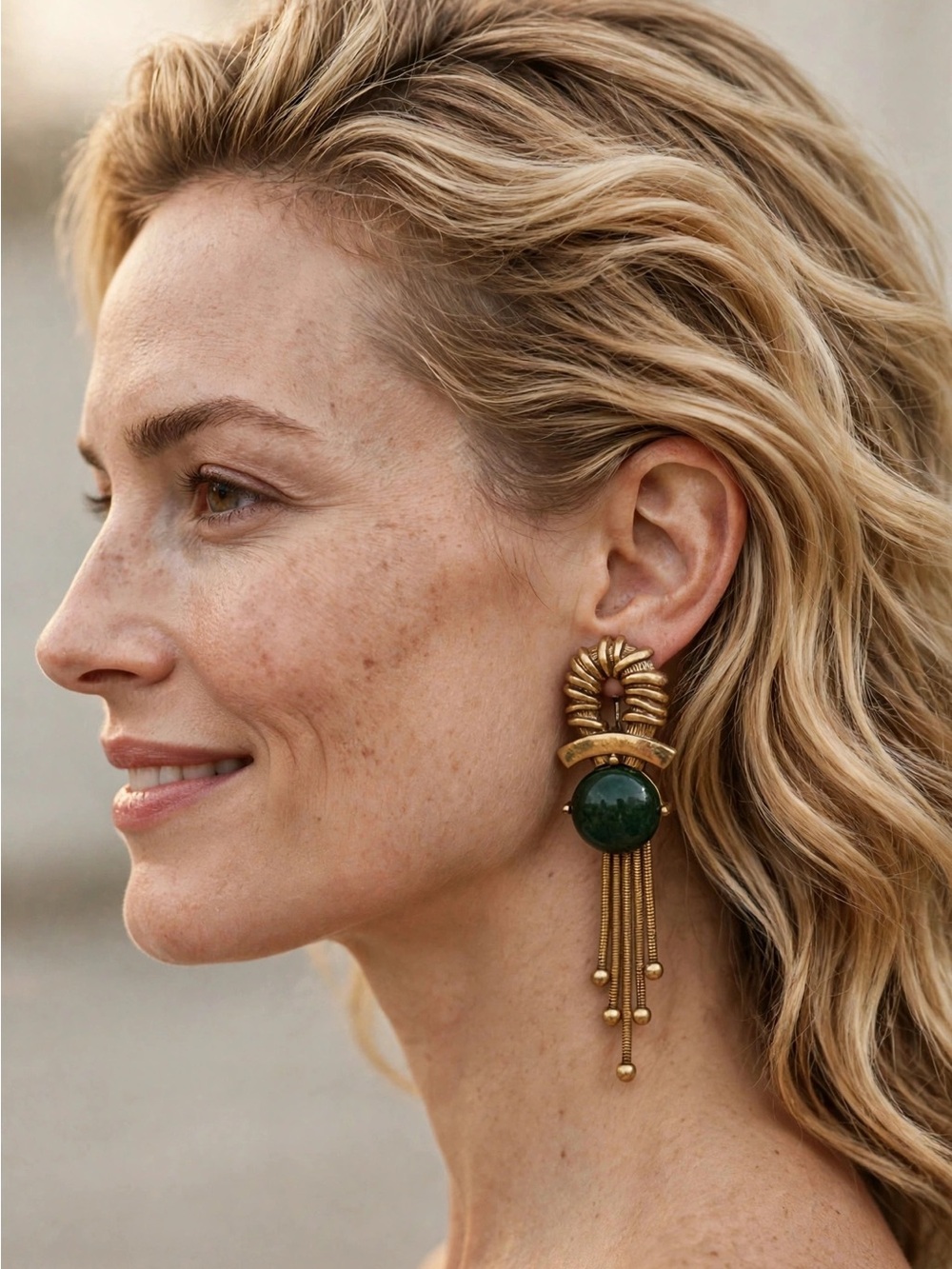 New Amimi Gold Malachite Tassel Earrings | S925 Post Vintage E118